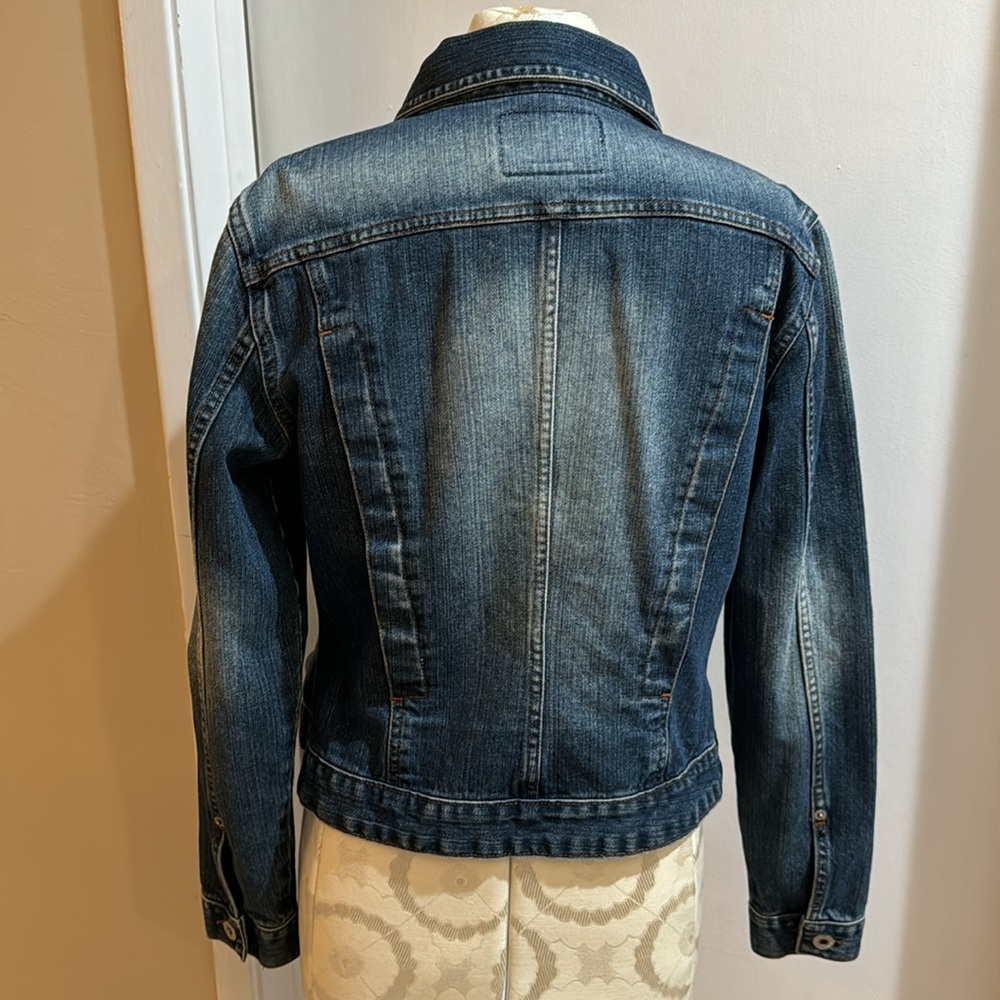 Guess Vintage Distressed Classic Dark Denim Fade Trucker Jacket Medium - Picture 3 of 9